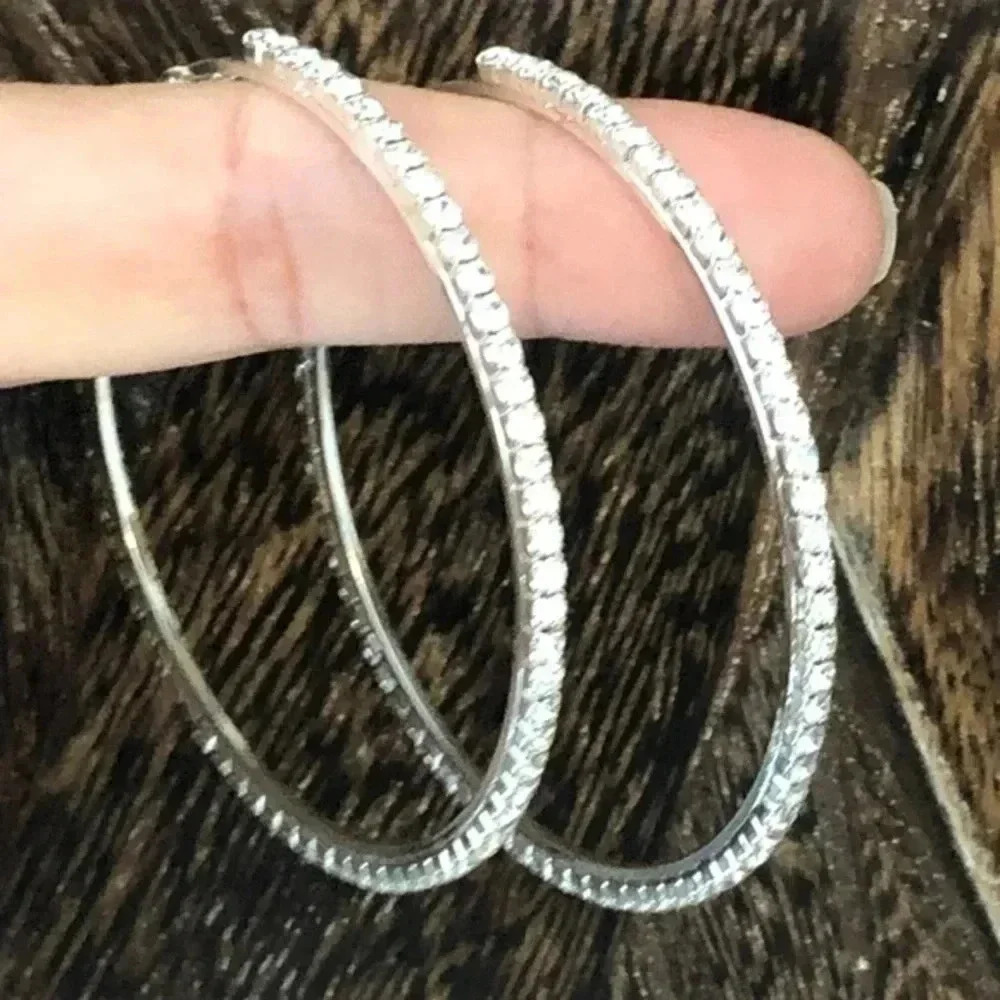 Gorgeous Big Crystal Silver Hoop Earrings NWT